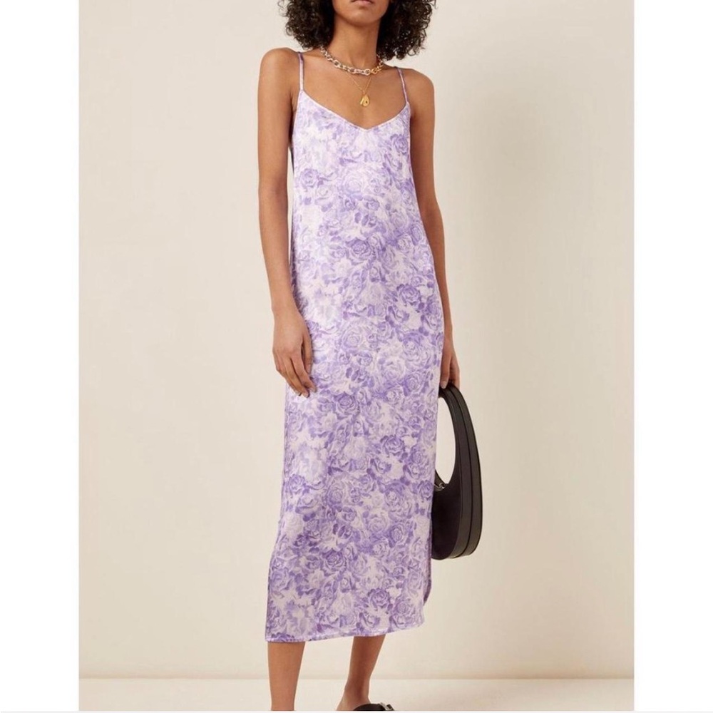 GANNI Floral print Satin Midi dress- Lavender